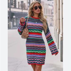 Multi-Colored Crochet Knit Dress in Size Small